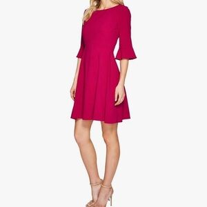 Magenta TAHARI Fit & Flare Midi Dress with Bell Sleeves
